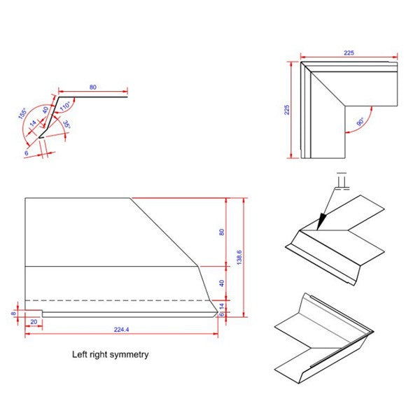 6x80x225 hjørne udvendigt Blank alu