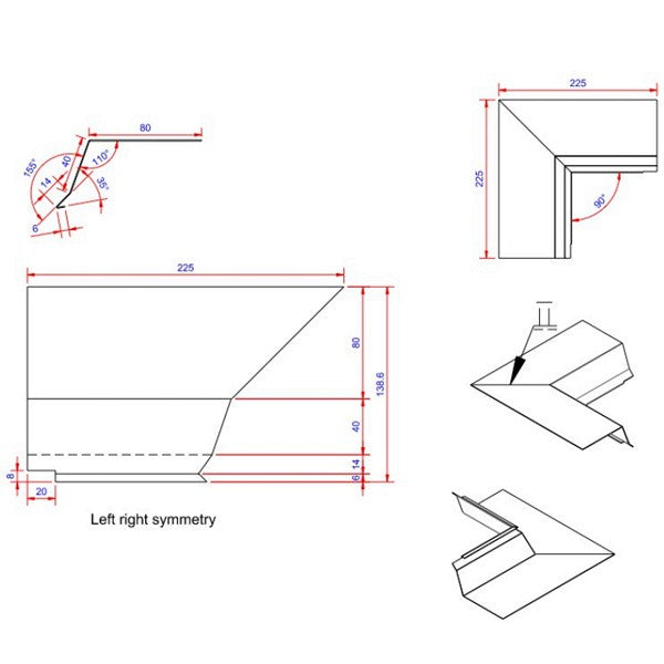 6x80x225 hjørne indvendigt Blank alu