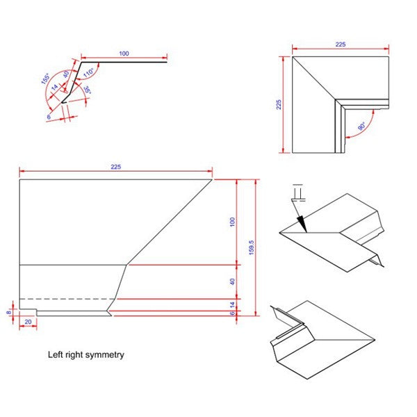 6x100x225 hjørne indvendigt Blank alu