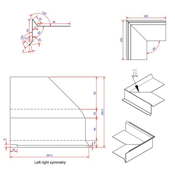 6x100x225 hjørne udvendigt Blank alu