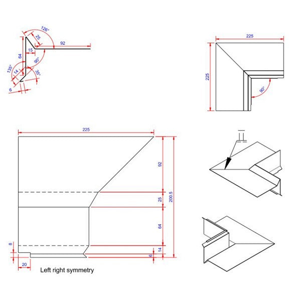 6x100x225 hjørne indvendigt Blank alu