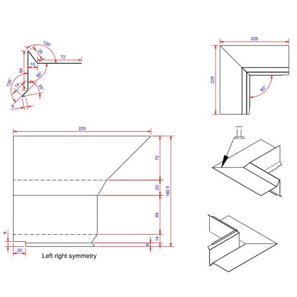 6x80x225 hjørne indvendigt Blank alu