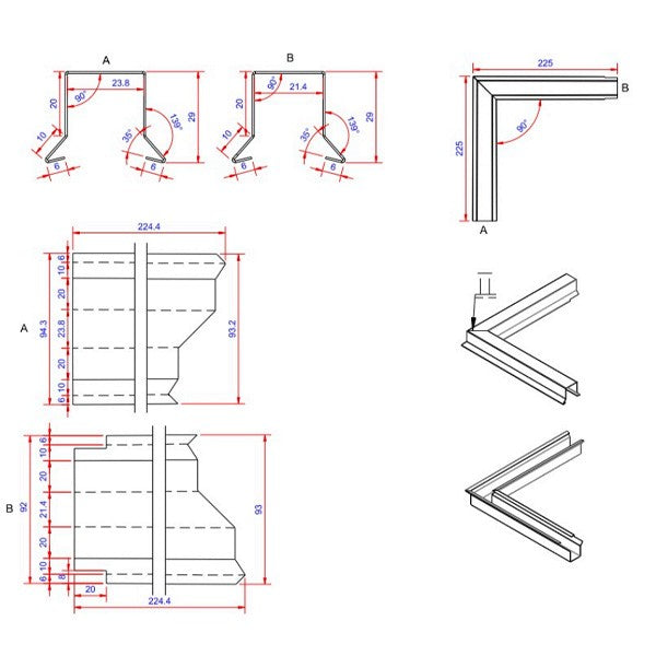 6x22x225 hjørne udvendigt Blank alu