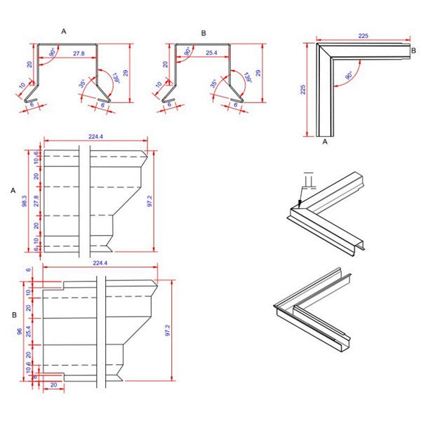 6x26x225 hjørne udvendigt Blank alu