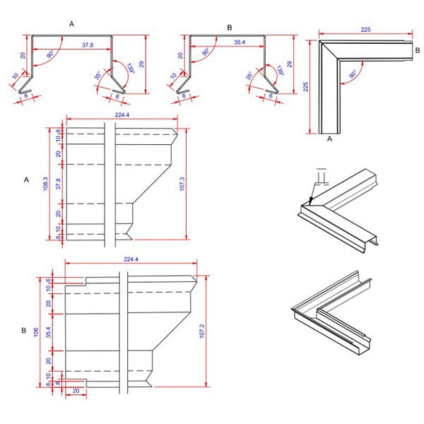 6x36x225 hjørne udvendigt Blank alu