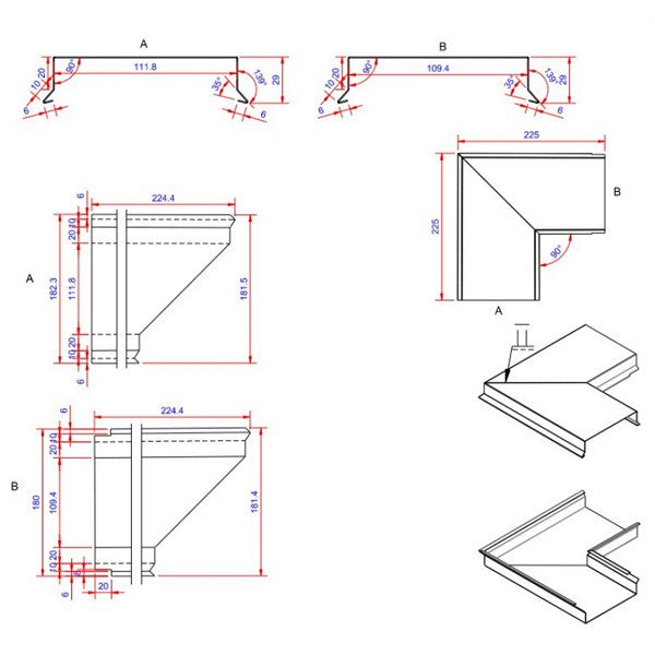 6x110x225 hjørne udvendigt Blank alu