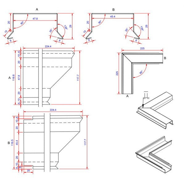 6x46x225 hjørne udvendigt Blank alu