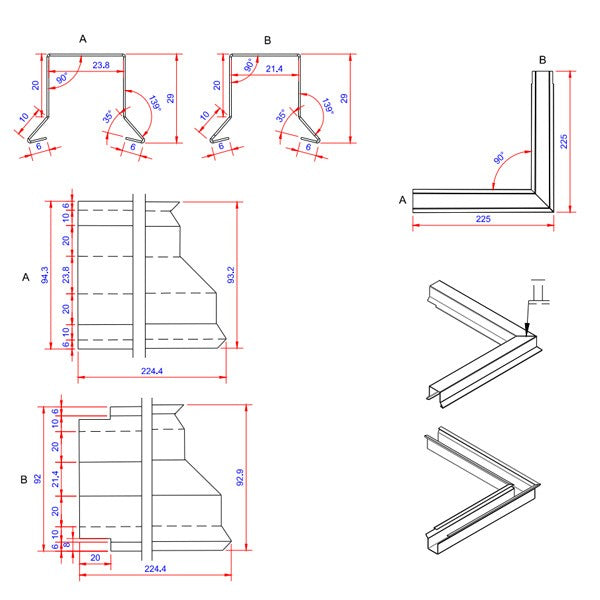 6x22x225 hjørne indvendigt Blank alu