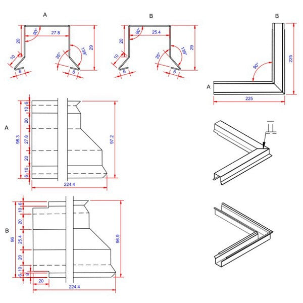 6x26x225 hjørne indvendigt Blank alu