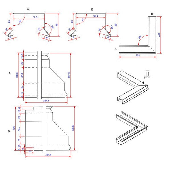6x36x225 hjørne indvendigt Blank alu