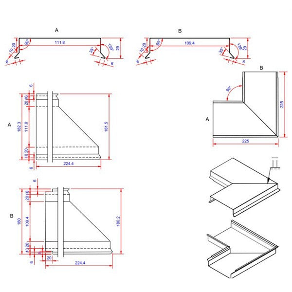 6x110x225 hjørne indvendigt Blank alu