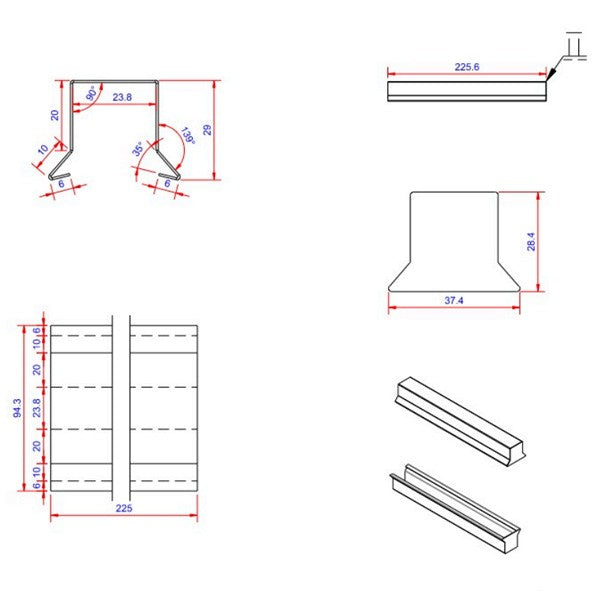 6x22x225 muffe stor Blank alu