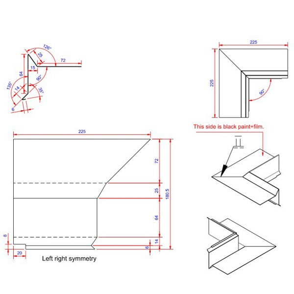 6x80x225 hjørne indvendigt Sort alu