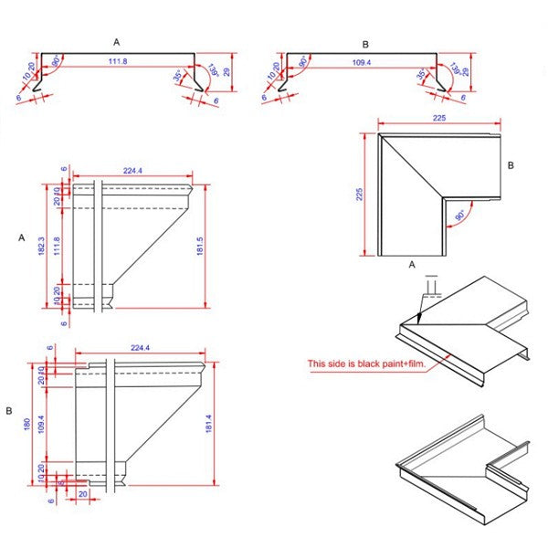 6x110x225 hjørne udvendigt Sort alu