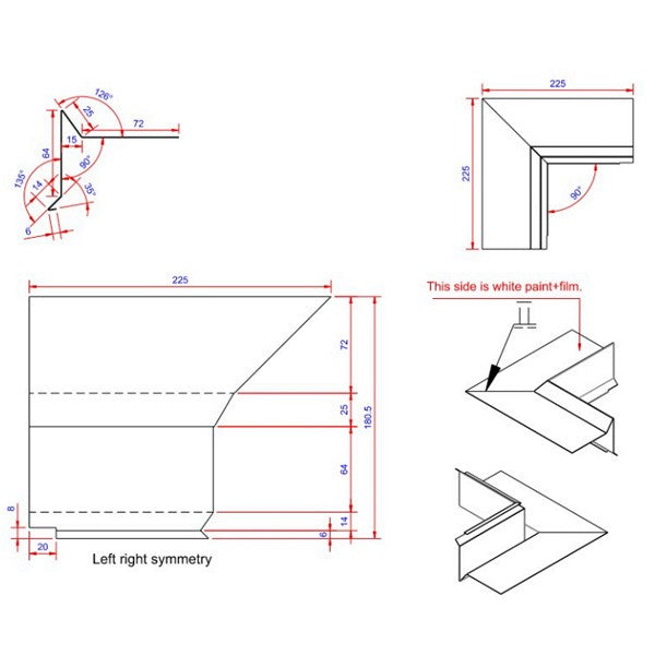 6x80x225 hjørne indvendigt Hvid alu