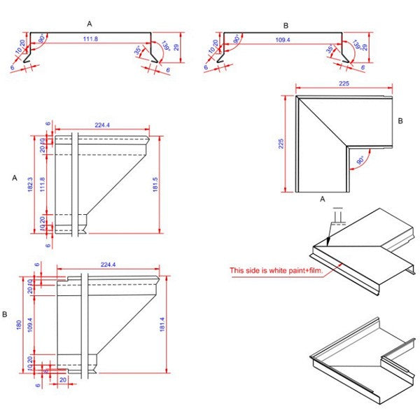 6x110x225 hjørne udvendigt Hvid alu