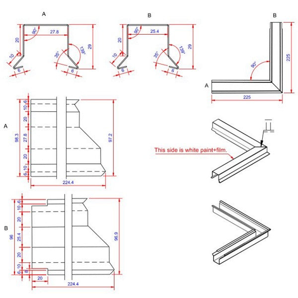 6x26x225 hjørne indvendigt Hvid alu