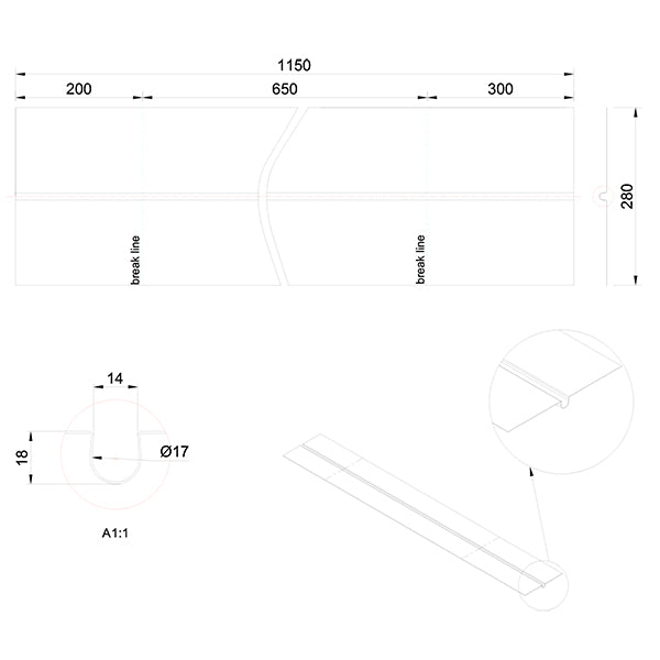 Varmefordelingsplade alu 0,5x280x1150 mm t/Ø17 mm rør uden låsetap