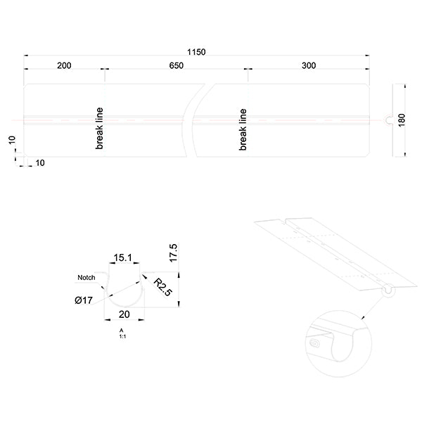 Varmefordelingsplade alu 0,5x180x1150 mm t/Ø16 mm rør med låsetap