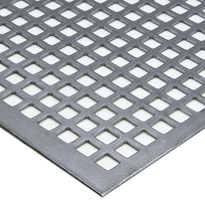 Perforeret stålplade 10 mm firkantede huller 2000x1000x1,5 mm luftprocent 51%