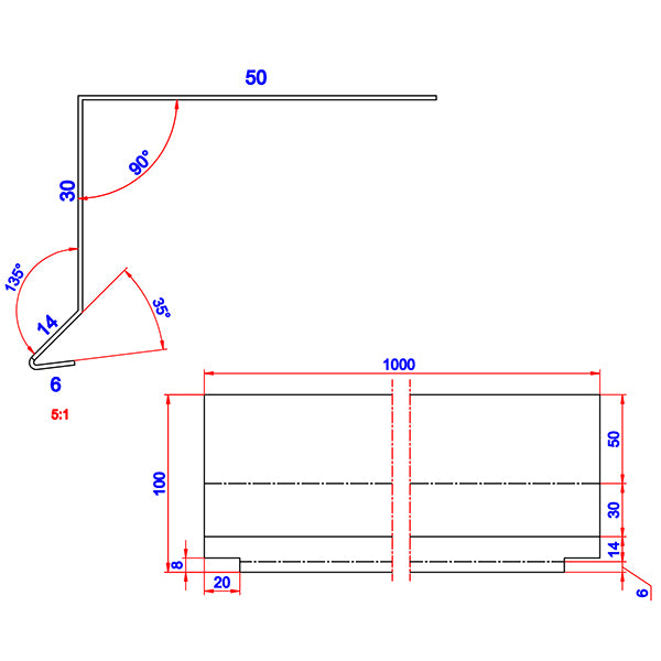 Skotrendefod alu 45x60x1000 mm