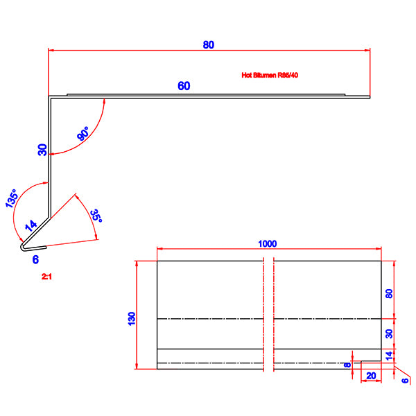 Murkrone 40 mm front m/asfalt alu 40x80x1000 mm