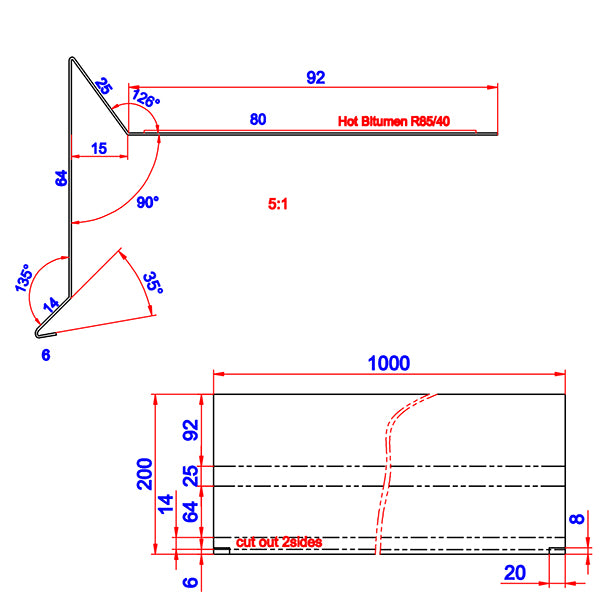 Vindskede 100 mm m/asfalt alu 60x100x1000 mm