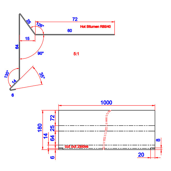 Vindskede 80 mm m/asfalt alu 60x80x1000 mm