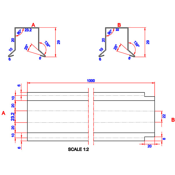 Sternkapsel 22 mm lige alu 20x22x1000 mm