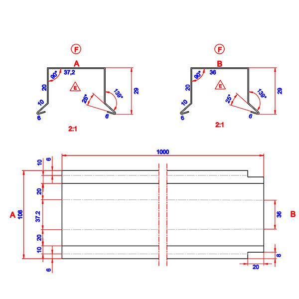 Sternkapsel 36 mm lige alu 20x36x1000 mm