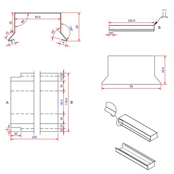 6x46x225 muffe lille Blank alu