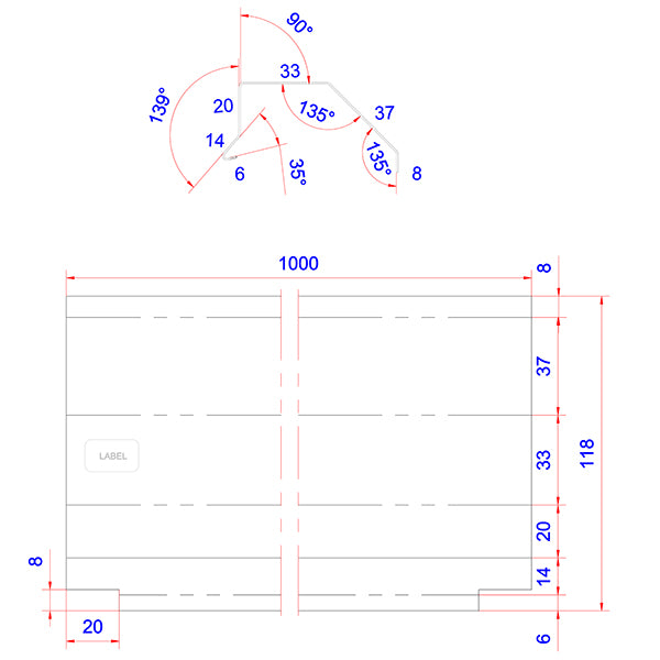 Sterninddækningsprofil 4F alu 20x33x1000 mm