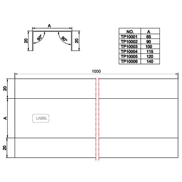 Limtræ profil 100 mm SORT alu 20x100x1000 mm