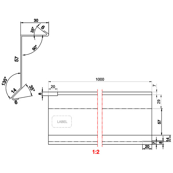 Løskant alu 57x30x1000 mm