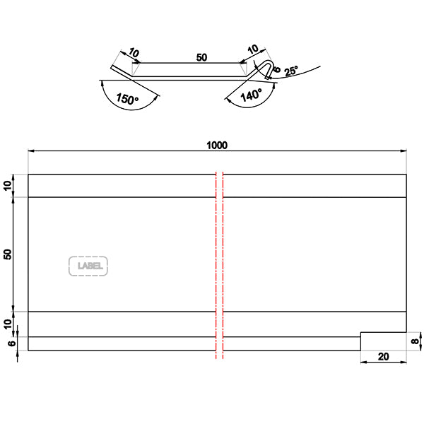 Fugeskinne alu 6x50x1000 mm