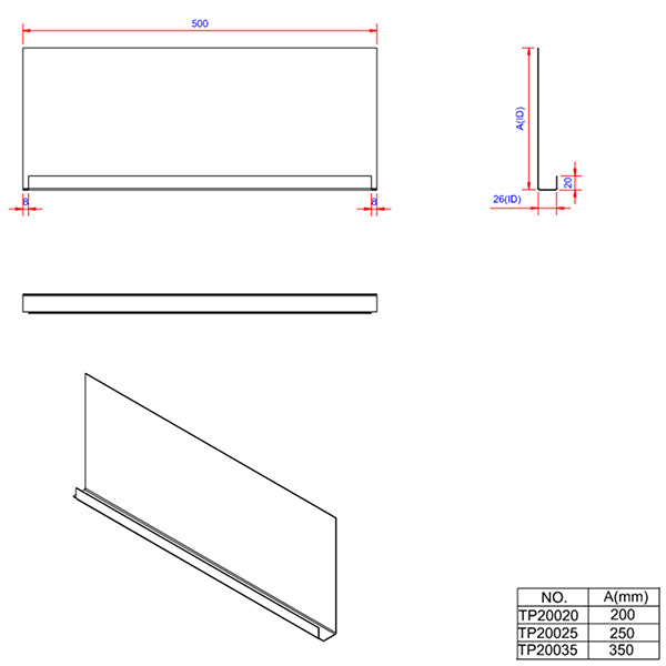 Sternplade 250x500x26 mm - ALU