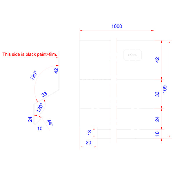 Facadeprofil 6A SORT alu 24x33x1000 mm