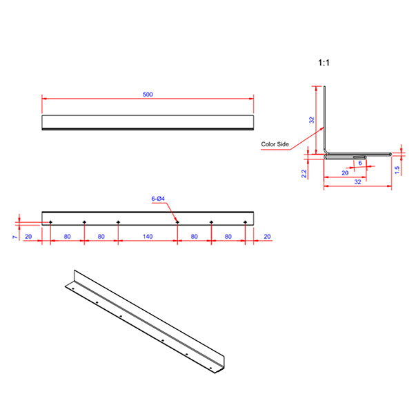 Stop fals 32x32x500 mm (endestykke) - SORT