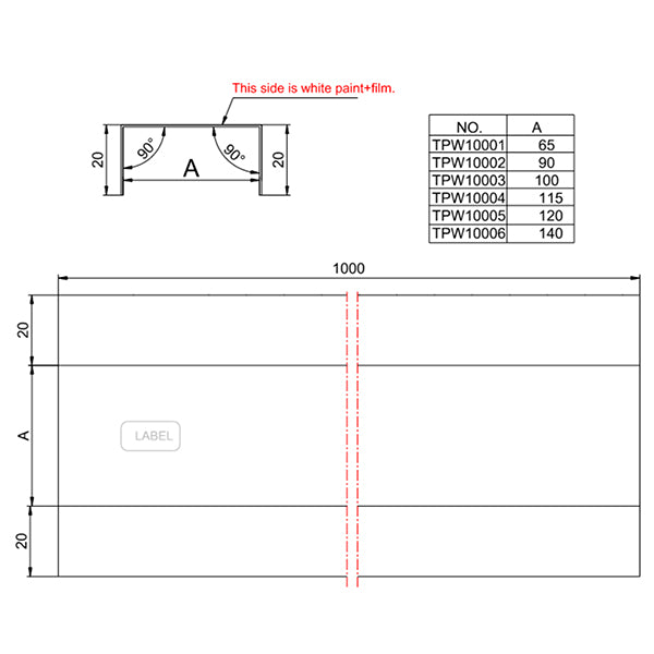 Limtræ profil 140 mm HVID alu 20x140x1000 mm