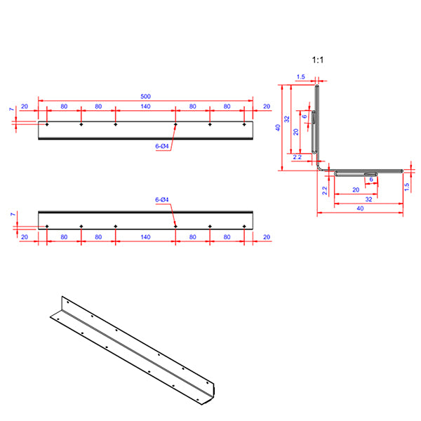 Fals 40x40x500 mm 270 grader (udvendig hjørne) - ZINK